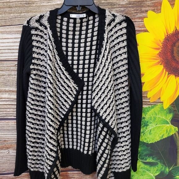 Sioni open Knitted cardigan sweater size large black/tan Pre-owned - Picture 1 of 6